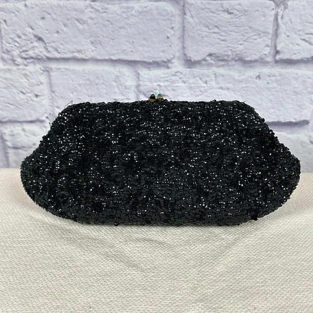 VTG Josef Clutch Beaded Sequins Emerald Kiss Clasp Prom Evening France No‎ Chain
